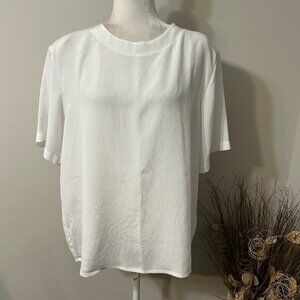 Vtg SHIP N SHORE Textured Short Sleeve White Blouse Pull On Key Hole Back Sz 10